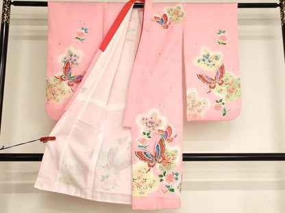 平和屋着物[]七五三　女の子　３歳　祝着　三つ身　花蝶文　暈し染め　金彩　AABI2750ja