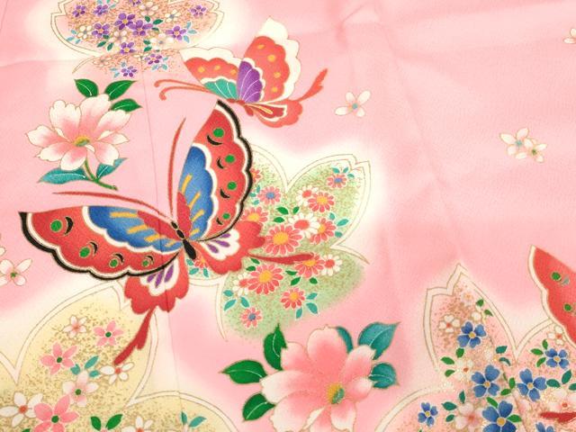 平和屋着物[]七五三　女の子　３歳　祝着　三つ身　花蝶文　暈し染め　金彩　AABI2750ja