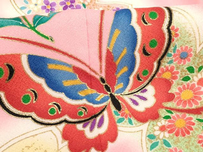 平和屋着物[]七五三　女の子　３歳　祝着　三つ身　花蝶文　暈し染め　金彩　AABI2750ja