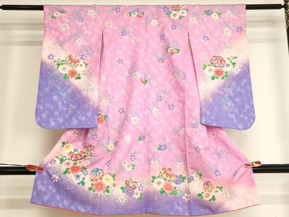 平和屋着物[]七五三　女の子　３歳　祝着　三つ身　花手毬文　暈し染め　金彩　AABI2751ja
