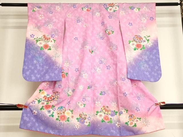 平和屋着物[]七五三　女の子　３歳　祝着　三つ身　花手毬文　暈し染め　金彩　AABI2751ja