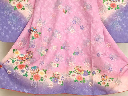平和屋着物[]七五三　女の子　３歳　祝着　三つ身　花手毬文　暈し染め　金彩　AABI2751ja