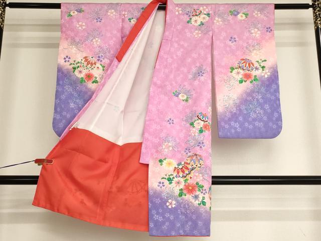 平和屋着物[]七五三　女の子　３歳　祝着　三つ身　花手毬文　暈し染め　金彩　AABI2751ja