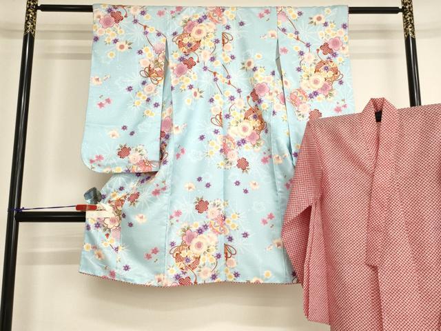 平和屋着物[]七五三　女の子　３歳　祝着　三つ身　長襦袢（単衣）セット　鈴　桜　金彩　未使用　AABI2753ja