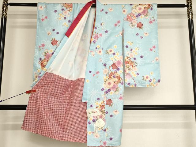 平和屋着物[]七五三　女の子　３歳　祝着　三つ身　長襦袢（単衣）セット　鈴　桜　金彩　未使用　AABI2753ja