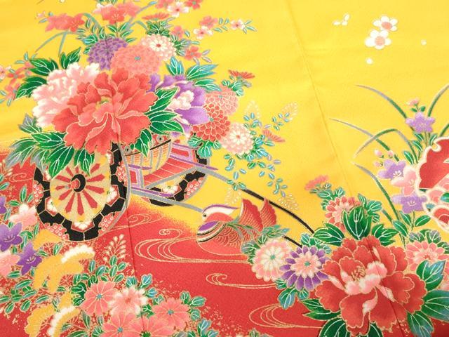 平和屋着物[]七五三　女の子　３歳　祝着　三つ身　花車文　暈し染め　金彩　AABI2755ja