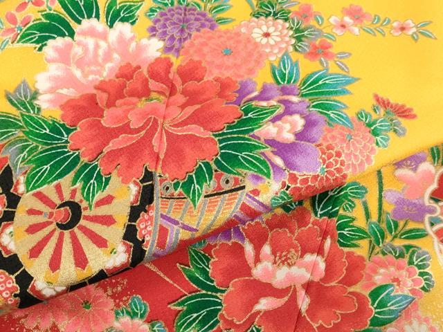 平和屋着物[]七五三　女の子　３歳　祝着　三つ身　花車文　暈し染め　金彩　AABI2755ja