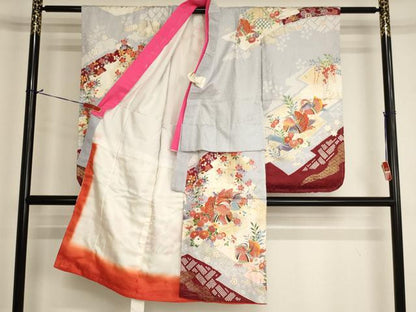 平和屋着物[]七五三　女の子　5歳　祝着　鴛鴦花文　暈し染め　金彩　逸品　AABI2756ja