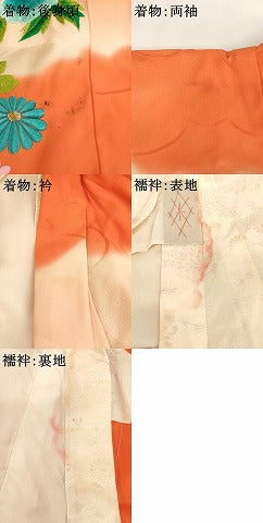 平和屋着物[]七五三　女の子　３歳　祝着　三つ身　総刺繍　御所車花文　暈し染め　金銀糸　逸品　AABI2758ja