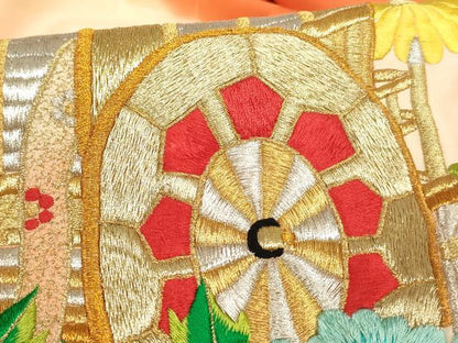 平和屋着物[]七五三　女の子　３歳　祝着　三つ身　総刺繍　御所車花文　暈し染め　金銀糸　逸品　AABI2758ja