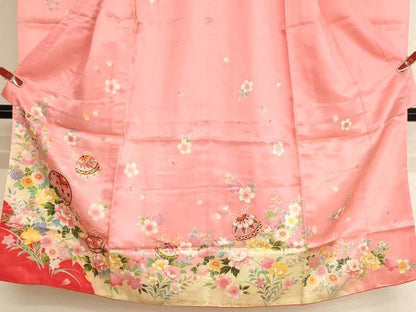 平和屋着物[]七五三　女の子　７歳　祝着　四つ身　花手毬文　暈し染め　金彩　AABI2761ja