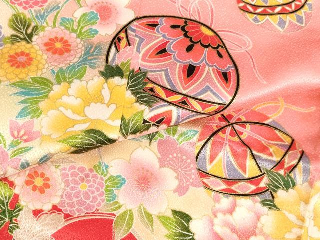 平和屋着物[]七五三　女の子　７歳　祝着　四つ身　花手毬文　暈し染め　金彩　AABI2761ja