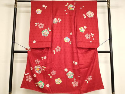 平和屋着物[]七五三　女の子　７歳　祝着　四つ身　絞り　刺繍　舞花文　金糸　逸品　AABI2763ja