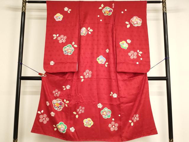 平和屋着物[]七五三　女の子　７歳　祝着　四つ身　絞り　刺繍　舞花文　金糸　逸品　AABI2763ja