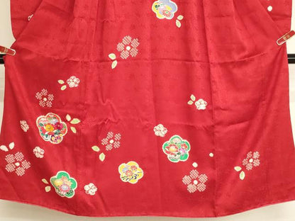 平和屋着物[]七五三　女の子　７歳　祝着　四つ身　絞り　刺繍　舞花文　金糸　逸品　AABI2763ja