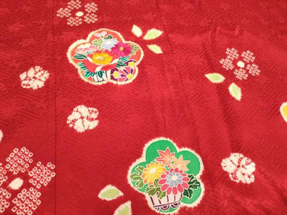平和屋着物[]七五三　女の子　７歳　祝着　四つ身　絞り　刺繍　舞花文　金糸　逸品　AABI2763ja