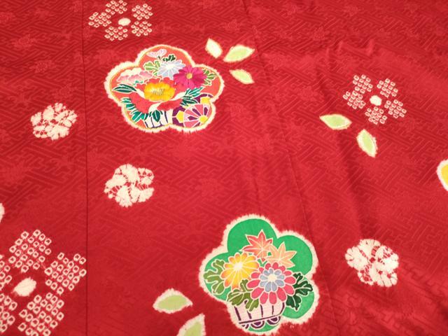 平和屋着物[]七五三　女の子　７歳　祝着　四つ身　絞り　刺繍　舞花文　金糸　逸品　AABI2763ja