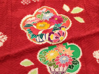 平和屋着物[]七五三　女の子　７歳　祝着　四つ身　絞り　刺繍　舞花文　金糸　逸品　AABI2763ja