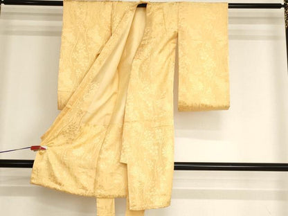 平和屋着物[]アンティーク　大正ロマン　お宮参り　男の子　祝着　産着　初着　のしめ　立涌花地紋　蜂蜜色　逸品　AABI2766ja