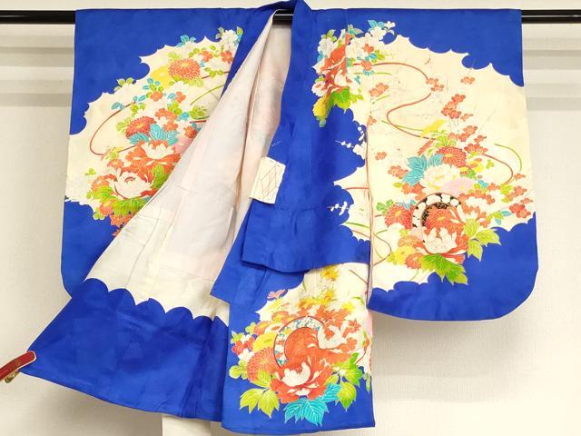 平和屋着物[]七五三　女の子　３歳　祝着　一つ身　駒刺繍　鏡裏花文　金彩　逸品　AABI2769ja
