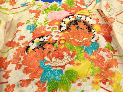 平和屋着物[]七五三　女の子　３歳　祝着　一つ身　駒刺繍　鏡裏花文　金彩　逸品　AABI2769ja