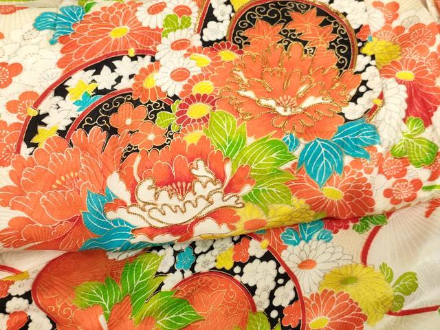 平和屋着物[]七五三　女の子　３歳　祝着　一つ身　駒刺繍　鏡裏花文　金彩　逸品　AABI2769ja