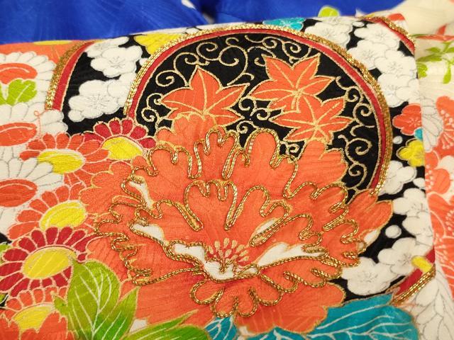平和屋着物[]七五三　女の子　３歳　祝着　一つ身　駒刺繍　鏡裏花文　金彩　逸品　AABI2769ja