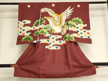 平和屋着物[]お宮参り　男の子　祝着　産着　初着　のしめ　駒刺繍　鷹　松　金糸　金彩　逸品　AABI2773ja