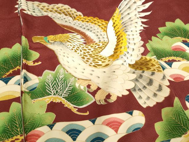 平和屋着物[]お宮参り　男の子　祝着　産着　初着　のしめ　駒刺繍　鷹　松　金糸　金彩　逸品　AABI2773ja
