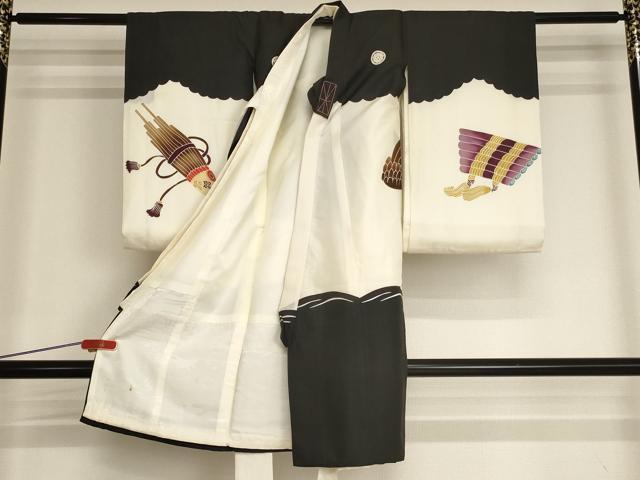 平和屋着物[]お宮参り　男の子　祝着　産着　初着　のしめ　鷹　楽器文　金彩　逸品　AABI2774ja