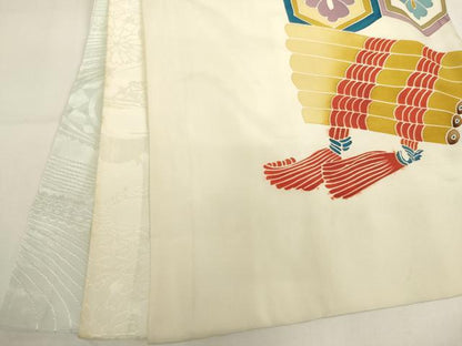 平和屋着物[]お宮参り　男の子　祝着　産着　初着　のしめ　鷹　楽器文　金彩　逸品　AABI2774ja
