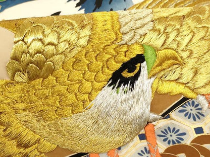 平和屋着物[]お宮参り　男の子　祝着　産着　初着　のしめ　刺繍　鷹　風景松文　金銀糸　金彩　逸品　AABI2775ja