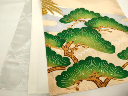 平和屋着物[]お宮参り　男の子　祝着　産着　初着　のしめ　刺繍　鷹　風景松文　金銀糸　金彩　逸品　AABI2775ja