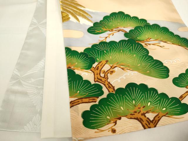 平和屋着物[]お宮参り　男の子　祝着　産着　初着　のしめ　刺繍　鷹　風景松文　金銀糸　金彩　逸品　AABI2775ja