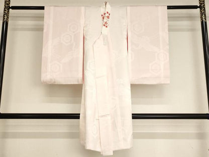 平和屋本店[]七五三　女の子　３歳　祝着　一つ身　長襦袢（袷）・小物セット　雲重ね飛鶴文　暈し染め　金彩　逸品　AABI2776ja