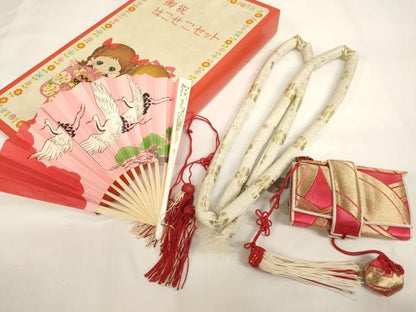 平和屋本店[]七五三　女の子　３歳　祝着　一つ身　長襦袢（袷）・小物セット　雲重ね飛鶴文　暈し染め　金彩　逸品　AABI2776ja
