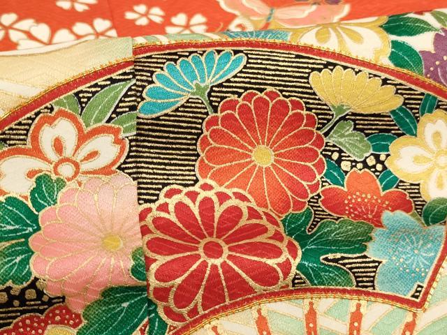 平和屋本店[]七五三　女の子　７歳　祝着　四つ身　長襦袢（単衣）セット　駒刺繍　扇面花蝶文　暈し染め 金彩 やまと誂製 逸品 AABI2777ja