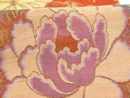 平和屋着物∵アンティーク　大正ロマン　子供　丸帯　扇面花文　逸品　AABI2781ja