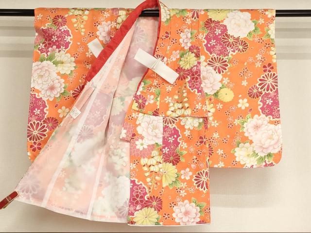 平和屋本店[]七五三 女の子 ３歳 祝着 三つ身 長襦袢（単衣）・被布・小物セット 雪輪花文 金彩 箱付き 未使用 AABI2817ja