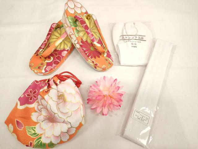 平和屋本店[]七五三 女の子 ３歳 祝着 三つ身 長襦袢（単衣）・被布・小物セット 雪輪花文 金彩 箱付き 未使用 AABI2817ja