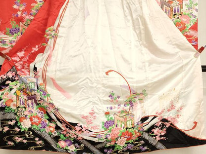 平和屋着物[]七五三　女の子　７歳　祝着　四つ身　御所車花文　AABI2819ja