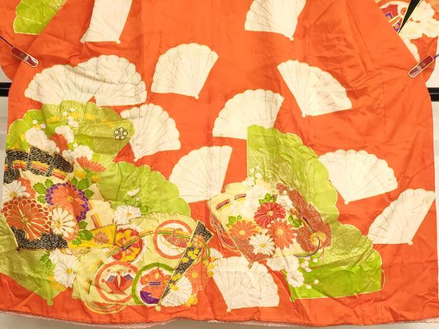 平和屋着物∵女の子　十三参り　子供　祝着　駒刺繍　扇面花文　金彩　逸品　AABI2820ja