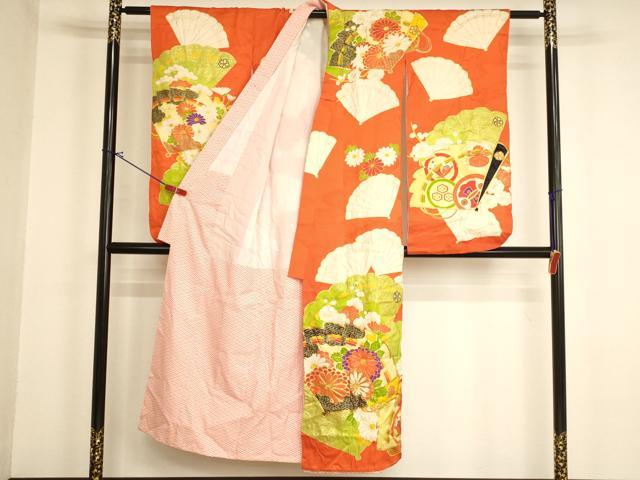 平和屋着物∵女の子　十三参り　子供　祝着　駒刺繍　扇面花文　金彩　逸品　AABI2820ja