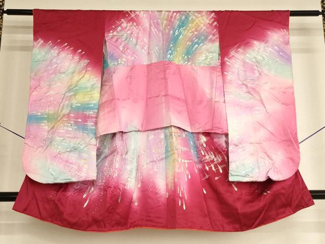 平和屋着物[]七五三　女の子　５歳　祝着　刺繍　抽象文　暈し染め　銀糸　金銀彩　逸品　AABI2821ja
