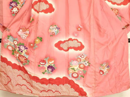 平和屋着物[]七五三　女の子　７歳　祝着　四つ身　絞り　花丸文　暈し染め　逸品　未使用　AABI2822ja