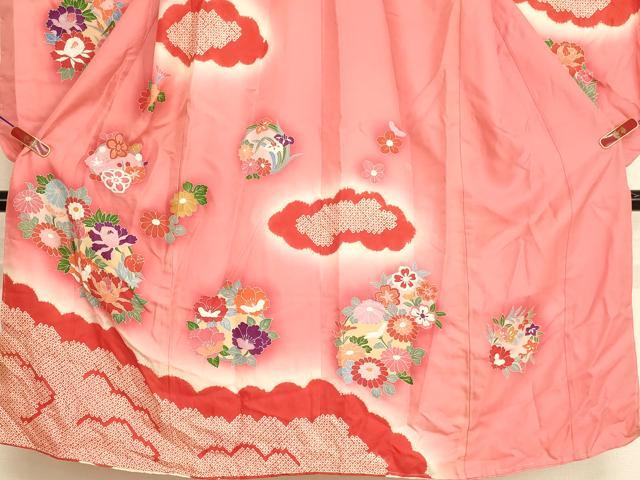 平和屋着物[]七五三　女の子　７歳　祝着　四つ身　絞り　花丸文　暈し染め　逸品　未使用　AABI2822ja
