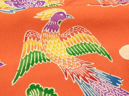 平和屋着物[]七五三　女の子　３歳　祝着　三つ身　型染め　花鳥文　逸品　AABI2823ja