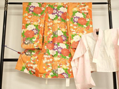 平和屋着物[]七五三　女の子　５歳　祝着　半襦袢（無双仕立て）セット　花車文　金彩　逸品　AABI2825ja