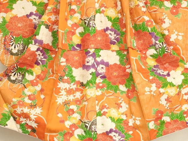 平和屋着物[]七五三　女の子　５歳　祝着　半襦袢（無双仕立て）セット　花車文　金彩　逸品　AABI2825ja
