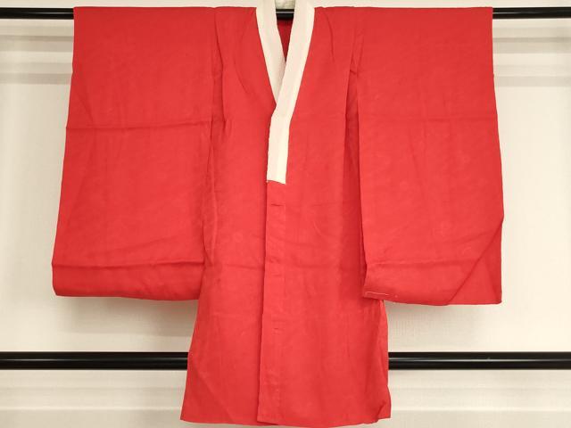 平和屋着物∵子供　女の子　長襦袢　袷　のしめ　流水菊地紋　紅赤色　逸品　AABI2826ja